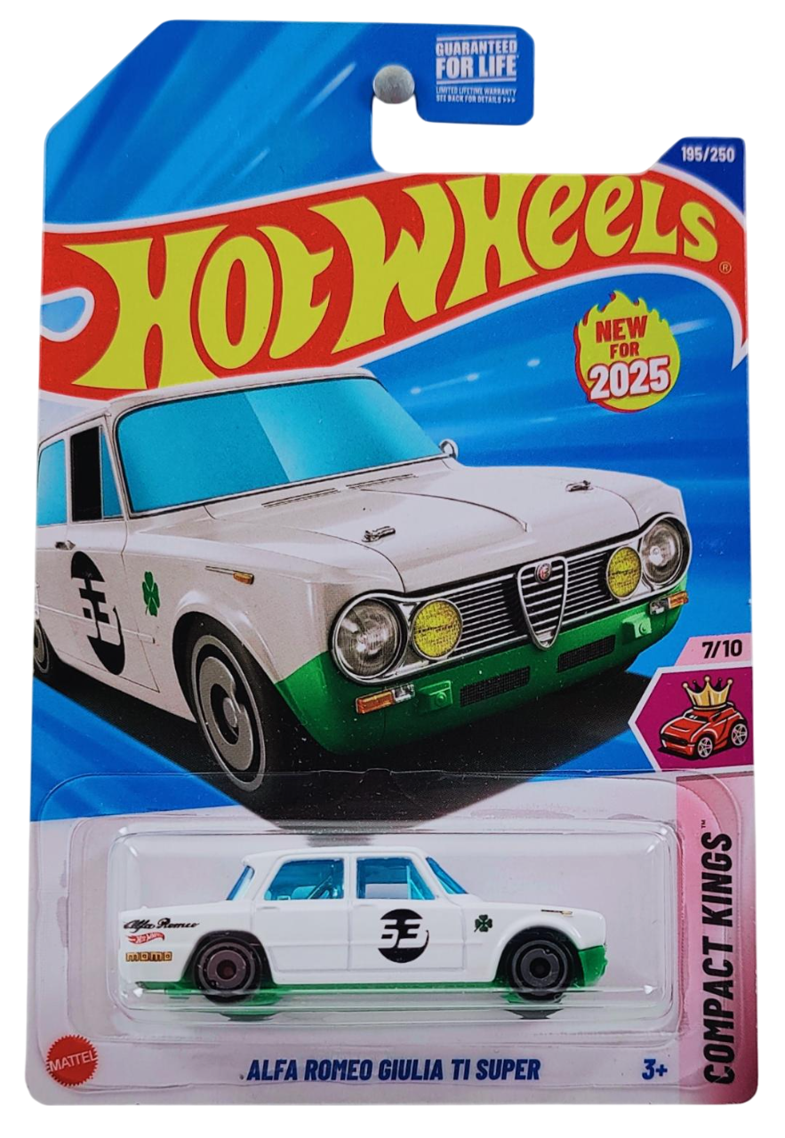 Hot Wheels 2025 - Collector # 195/250 - Compact Kings 7/10 - New Models - Alfa Romeo Guilia T1 Super - White / #53 - USA Card