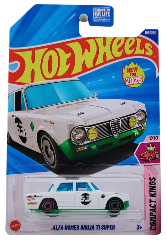 Hot Wheels 2025 - Collector # 195/250 - Compact Kings 7/10 - New Models - Alfa Romeo Guilia T1 Super - White / #53 - USA Card