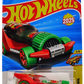 Hot Wheels 2025 - Collector # 197/250 - Fast Foodie 5/5 - New Model - Hot Wheengs - Red - Green Interior - Clear Hot Sauce Bottle - Green Tires with Red Chrome ID Wheels - International Card