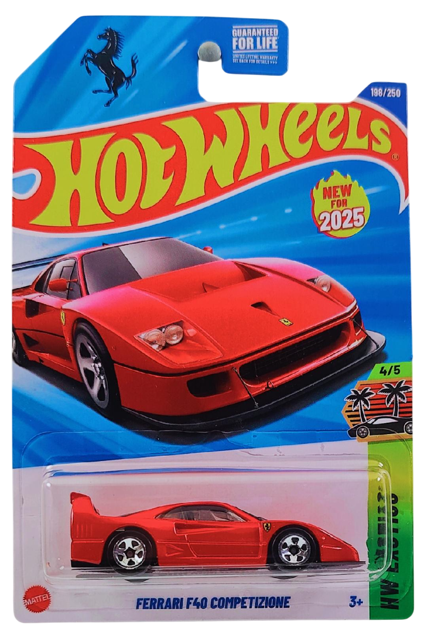 Hot Wheels 2025 - Collector # 198/250 - HW Exotics 4/5 - New Models - Ferrari F40 Competizione - Red - 5 Spokes - USA Card