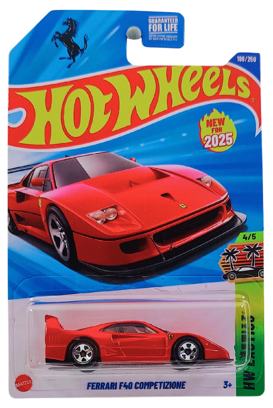 Hot Wheels 2025 - Collector # 198/250 - HW Exotics 4/5 - New Models - Ferrari F40 Competizione - Red - 5 Spokes - USA Card