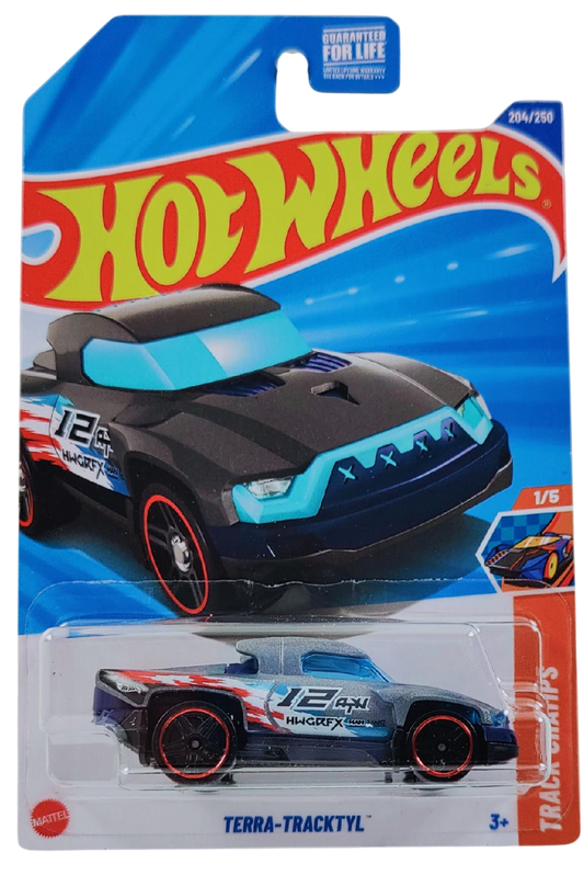 Hot Wheels 2025 - Collector # 204/250 - HW Track Champs 1/5 - Terra-Tracktyl - Gray / #12 - USA Card