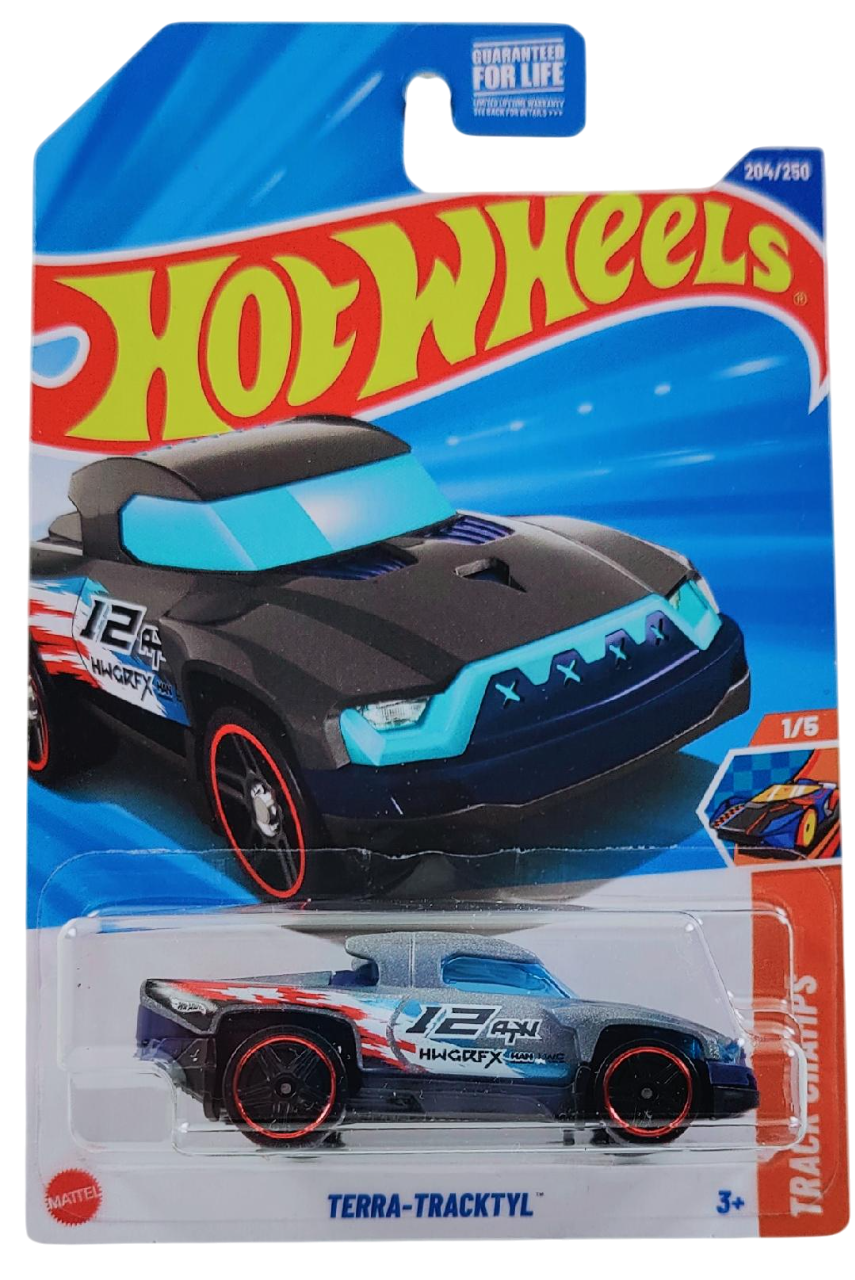 Hot Wheels 2025 - Collector # 204/250 - HW Track Champs 1/5 - Terra-Tracktyl - Gray / #12 - USA Card