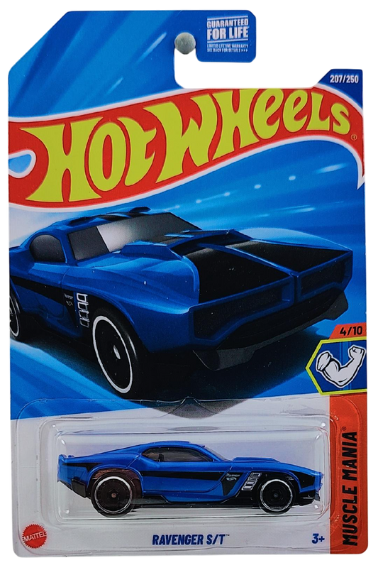 Hot Wheels 2025 - Collector # 207/250 - Muscle Mania 4/10 - Ravenger S/T - Blue / Black Accents - USA Card