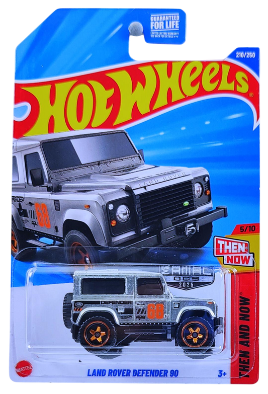 Hot Wheels 2025 - Collector # 210/250 - Then and Now 5/10 - ZAMAC # 008 - Land Rover Defender 90 - ZAMAC / #68 - Walmart Exclusive - USA Card
