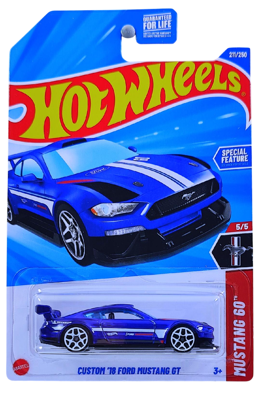 Hot Wheels 2025 - Collector # 211/250 - Mustang 60th 5/5 - Custom '18 Ford Mustang GT - Blue - USA Card