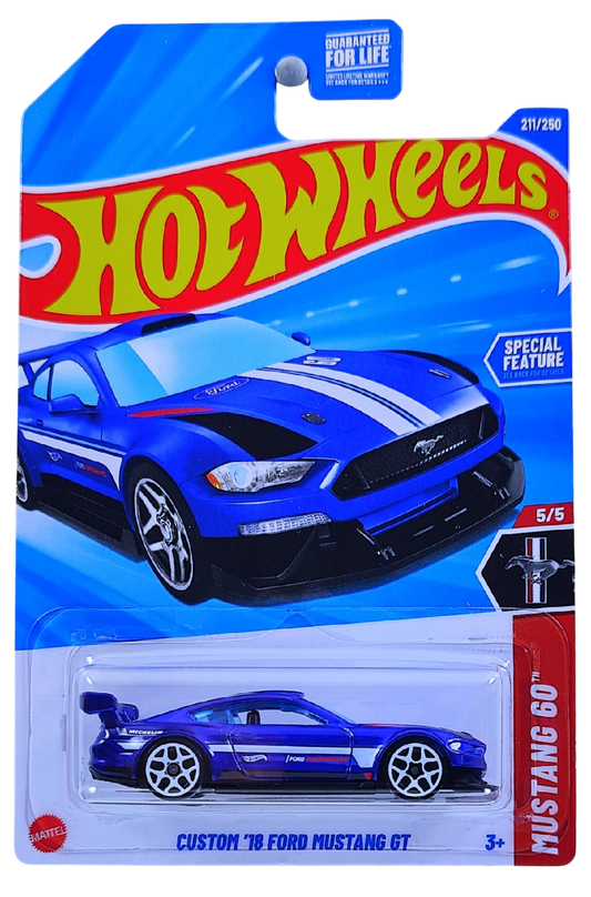 Hot Wheels 2025 - Collector # 211/250 - Mustang 60th 5/5 - Custom '18 Ford Mustang GT - Blue - USA Card