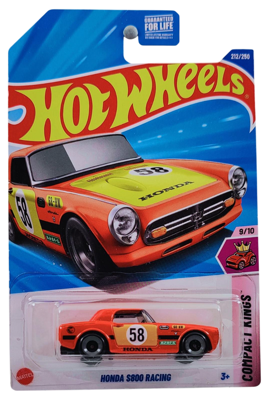 Hot Wheels 2025 - Collector # 212/250 - Compact Kings 9/10 - Honda S800 Racing - Orange / #58 - USA Card