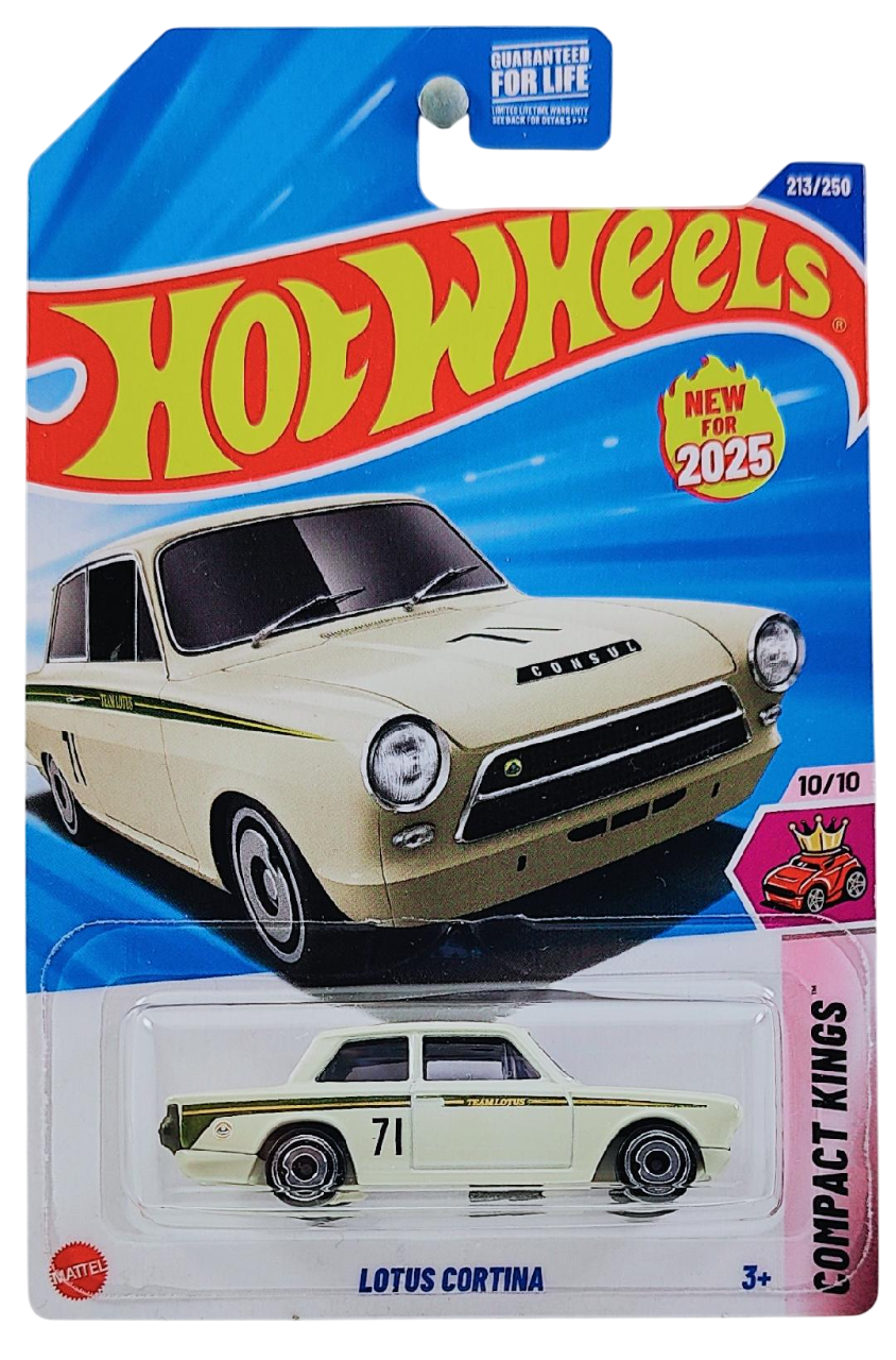 Hot Wheels 2025 - Collector # 213/250 - Compact Kings 10/10 - New Models - Lotus Cortina - Off White - USA Card