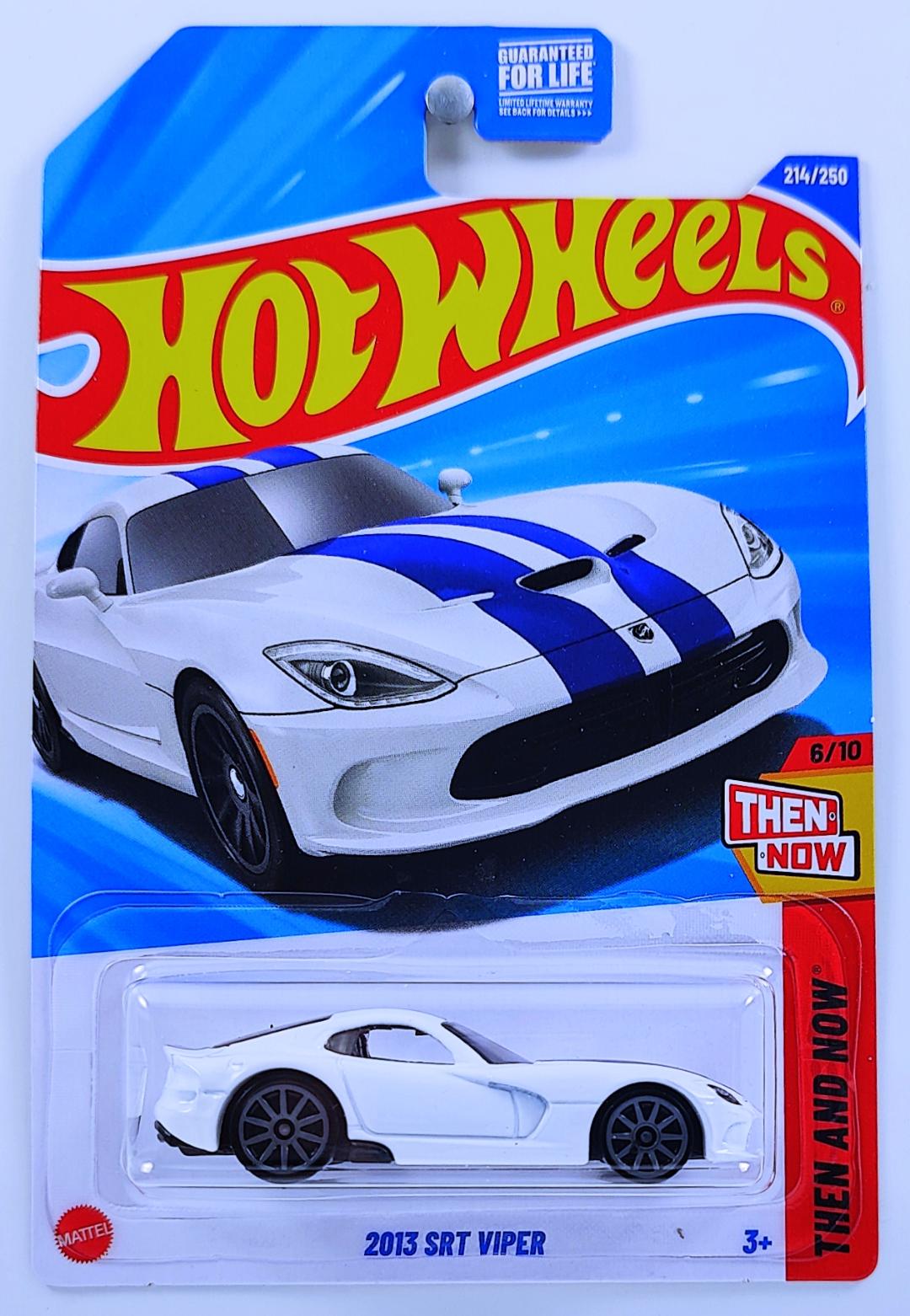 Hot Wheels 2025 - Collector # 214/250 - Then and Now 6/10 - 2013 SRT Viper - White / Blue Racing Stripes - Gray 10 Spokes - USA Card