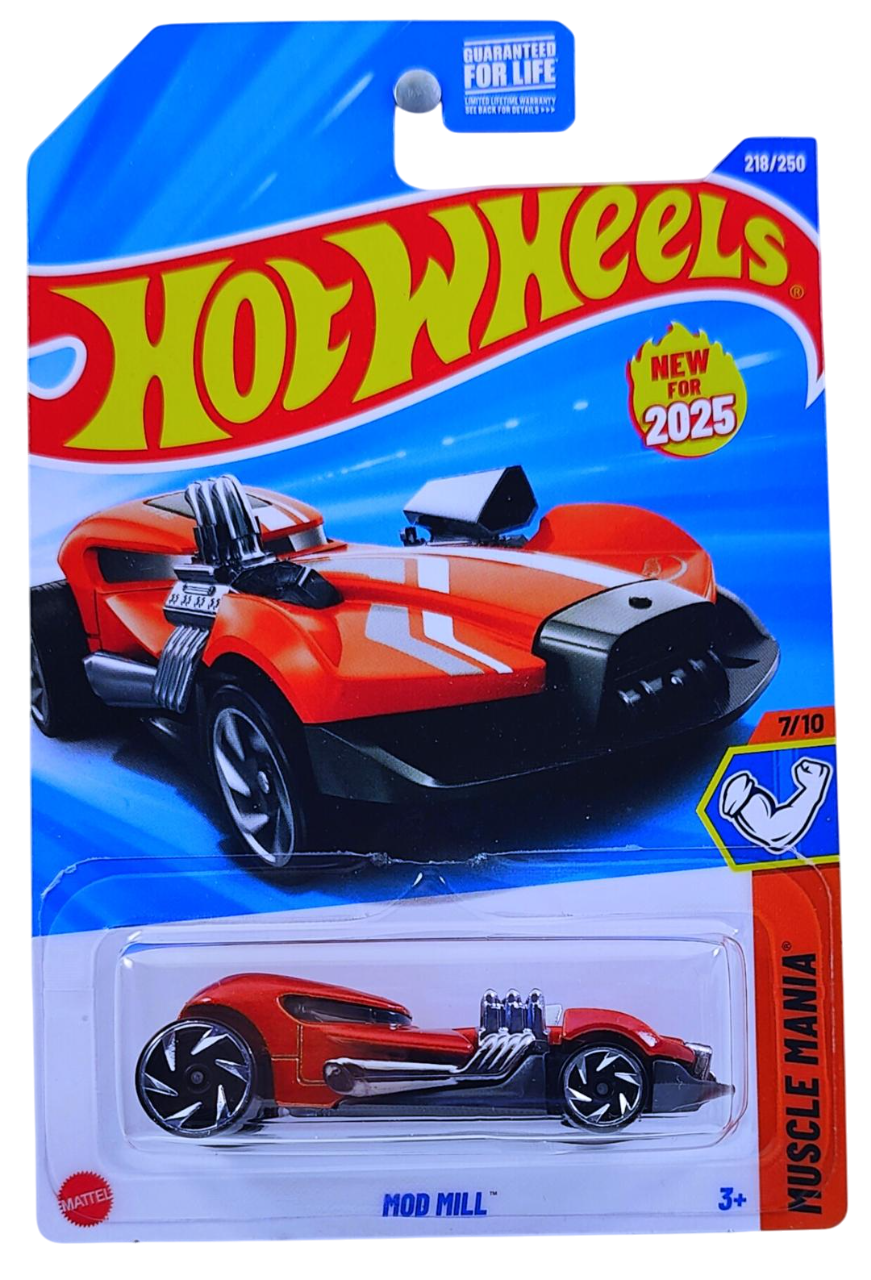 Hot Wheels 2025 - Collector # 218/250 - Muscle Mania 7/10 - New Models - Mod Mill - Metalflake Orange - USA Card