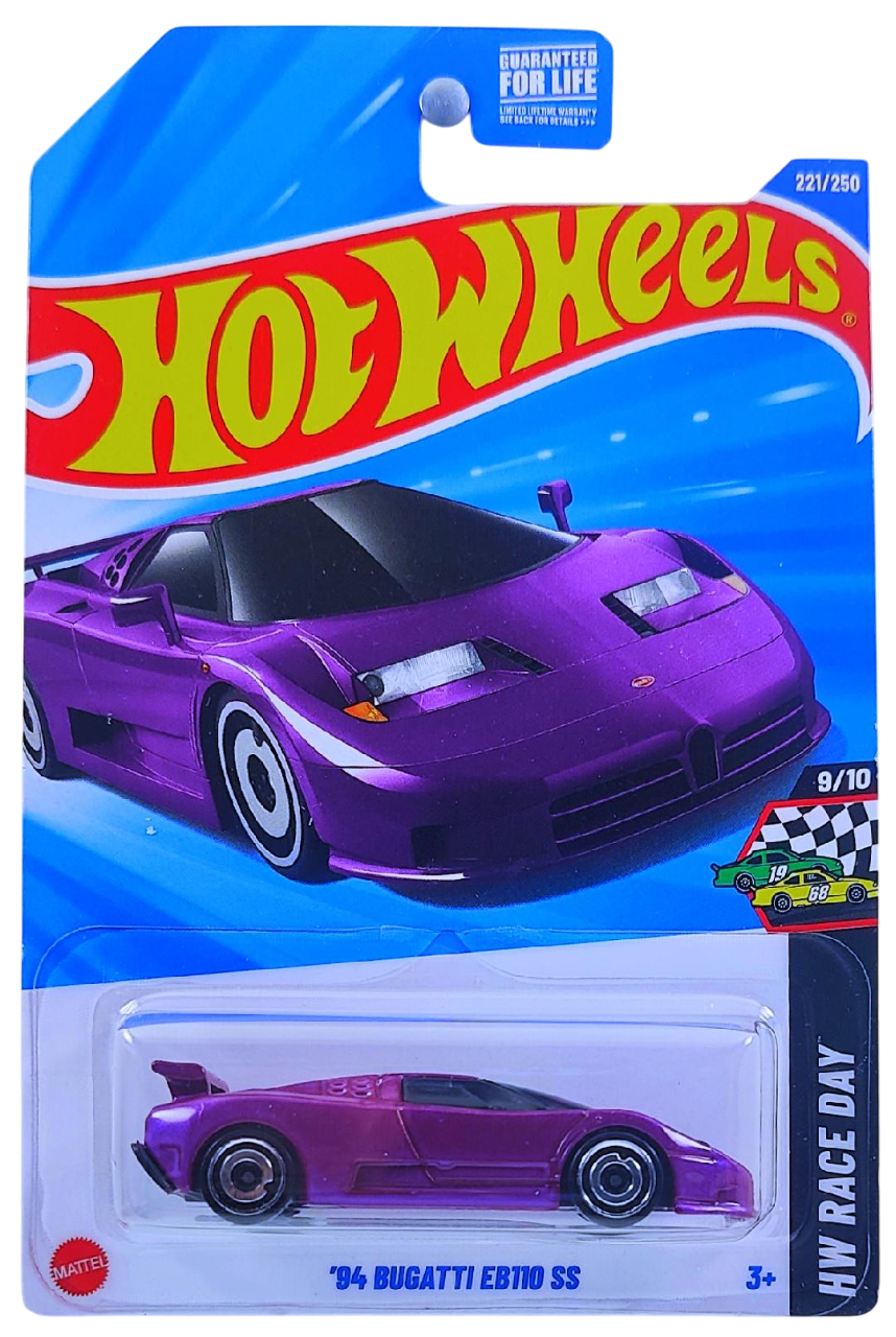 Hot Wheels 2025 - Collector # 221/250 - HW Race Day 9/10 - '94 Bugatti EB110 SS - Pearl Purple - USA Card