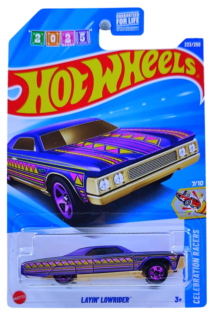 Hot Wheels 2025 - Collector # 223/250 - Celebration Racers 7/10 - Layin' Lowrider - Purple Metalflake - USA Card