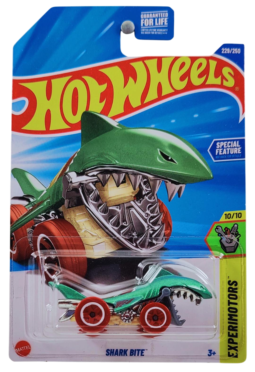 Hot Wheels 2025 - Collector # 229/250 - Experimotors 10/10 - Treasure Hunts - Shark Bite - Metallic Green / Circle Flame Logo on it's back - USA Card