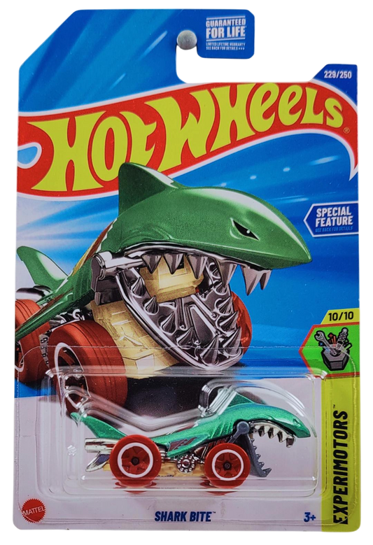 Hot Wheels 2025 - Collector # 229/250 - Experimotors 10/10 - Treasure Hunts - Shark Bite - Metallic Green / Circle Flame Logo on it's back - USA Card