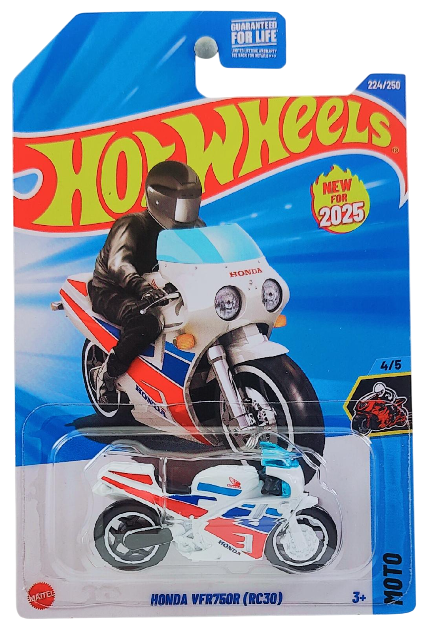 Hot Wheels 2025 - Collector # 224/250 - Moto 4/5 - New Models - Honda VFR750R (RC30) - White - USA Card