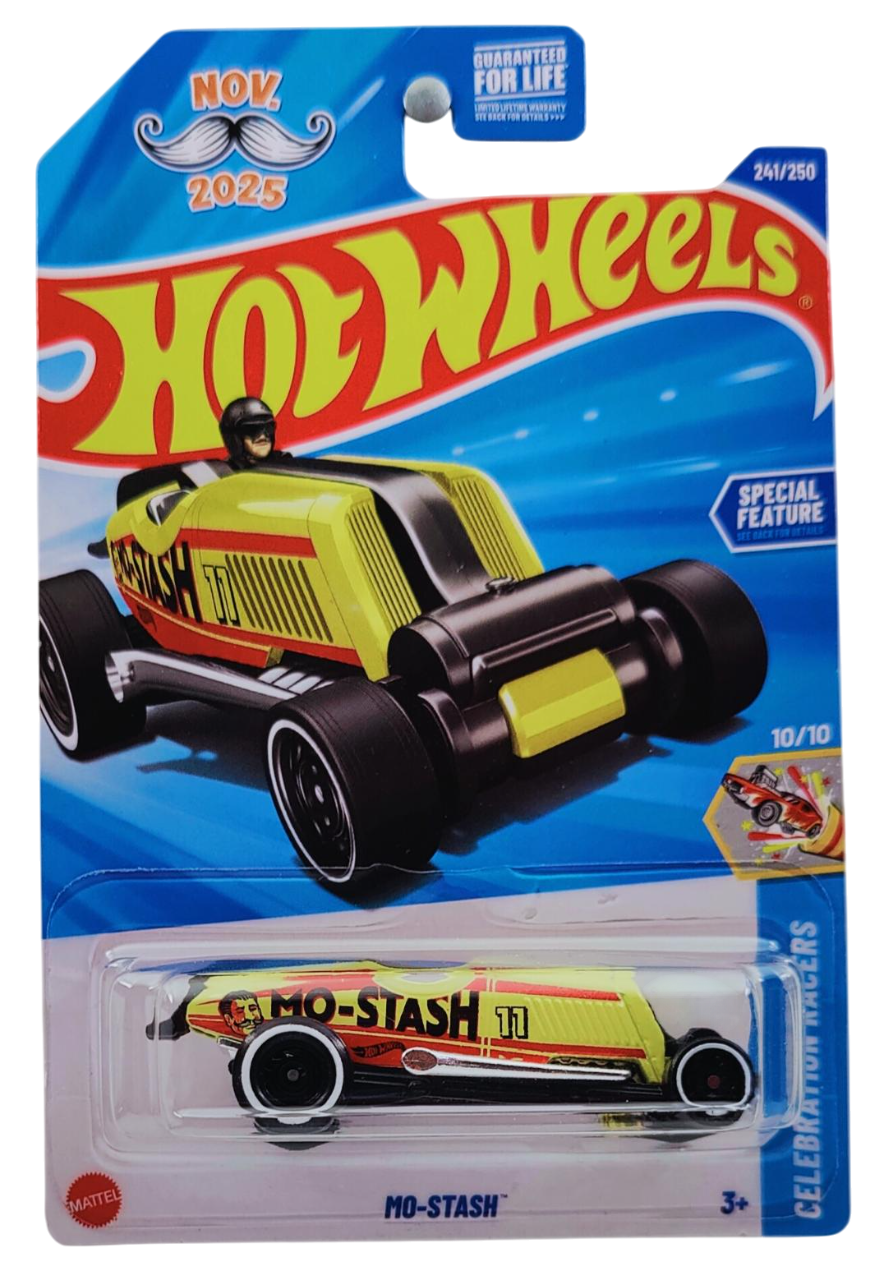 Hot Wheels 2025 - Collector # 241/250 - Celebration Racers 10/10 - Mo-Stash - Butter Yellow - USA 'NOV. 2025' Card