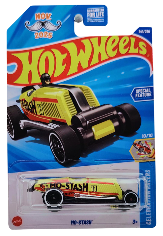 Hot Wheels 2025 - Collector # 241/250 - Celebration Racers 10/10 - Mo-Stash - Butter Yellow - USA 'NOV. 2025' Card