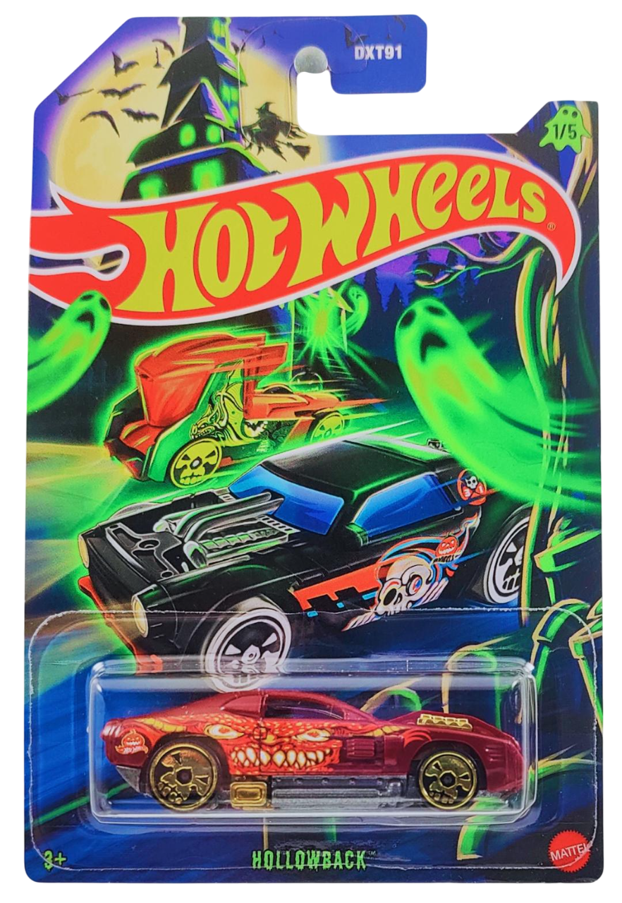 Hot Wheels 2025 - Theme / Happy Halloween Series 1/5 - Hollowback - Dark Red - Gold Chrome Skull Wheels - Grocery Store's Exclusive - Special Halloween Blister Card