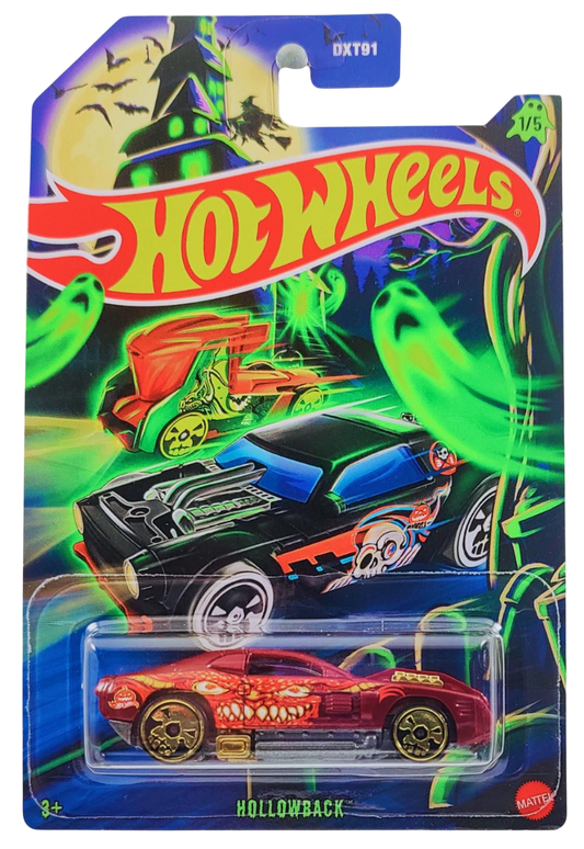 Hot Wheels 2025 - Theme / Happy Halloween Series 1/5 - Hollowback - Dark Red - Gold Chrome Skull Wheels - Grocery Store's Exclusive - Special Halloween Blister Card