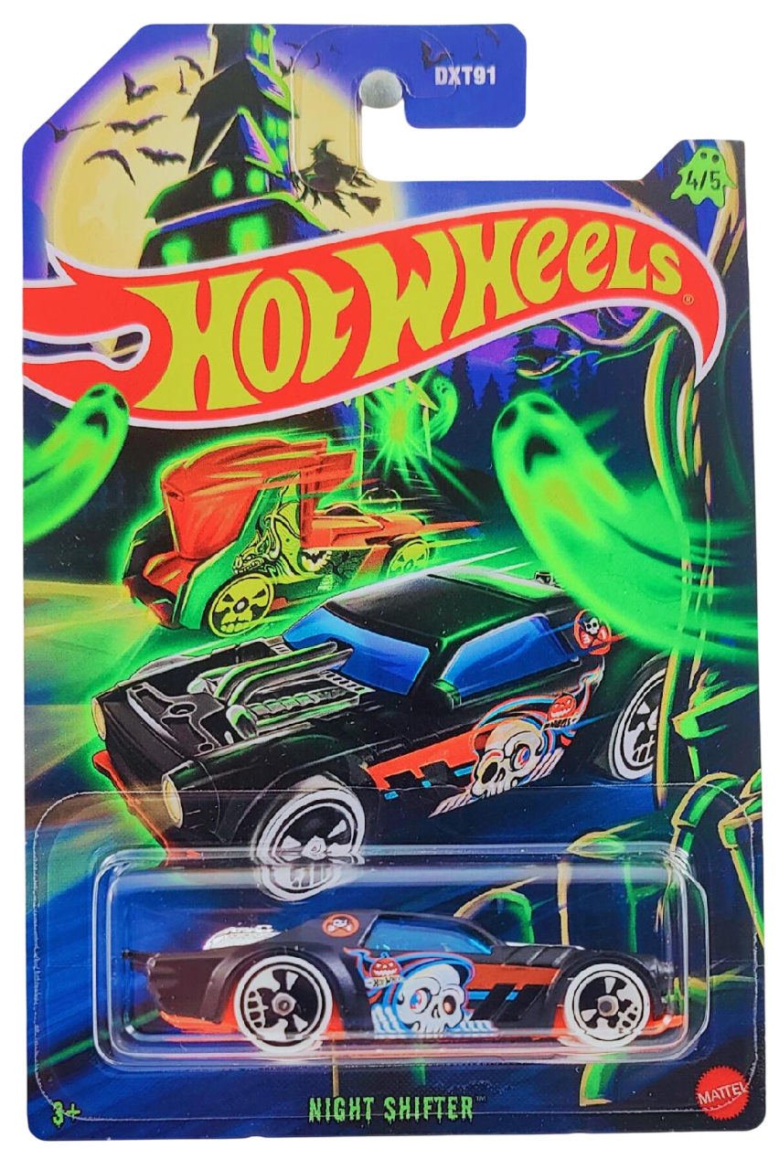 Hot Wheels 2025 - Theme / Happy Halloween Series 4/5 - Night Shifter - Matte Black - Skull Wheels - Grocery Store's Exclusive - Special Halloween Blister Card