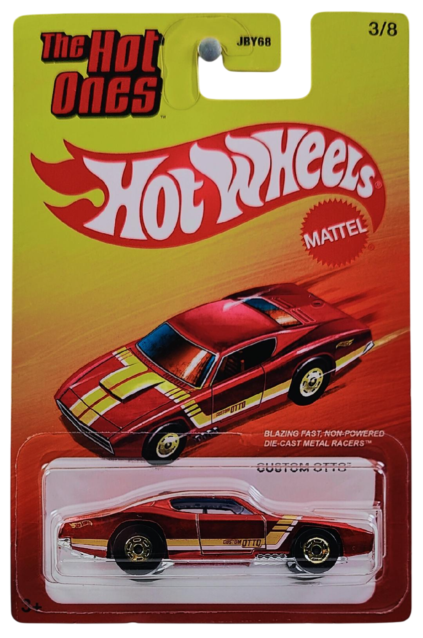 Hot Wheels 2025 - Theme - Mix 1 - The Hot Ones 3/8 - Custom Otto - Spectraflame Red - Gold Hot Ones Wheels - Target Exclusive - Retro Blister Card