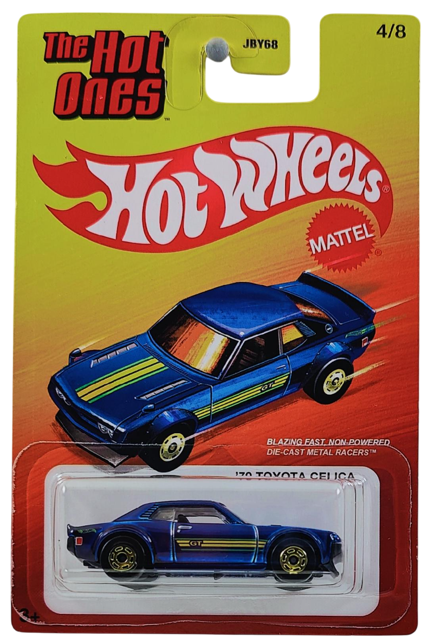 Hot Wheels 2025 - Theme - Mix 1 - The Hot Ones 4/8 - '70 Toyota Celica - Spectraflame Dark Blue - Gold Hot Ones Wheels - Target Exclusive - Retro Blister Card