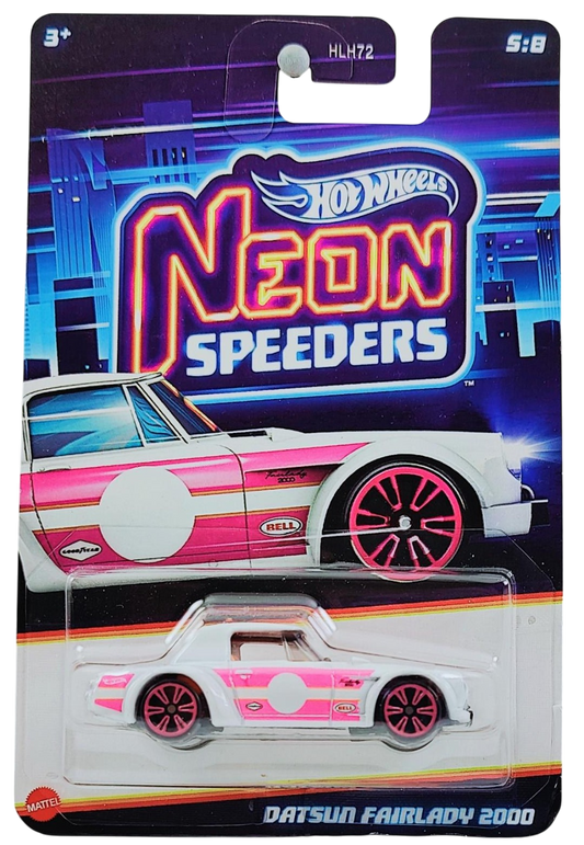 Hot Wheels 2025 - Theme / Neon Speeders 5/8 / Mix 2 - Datsun Fairlady 2000 - White / Neon Pink Graphics - Neon Speeders 6-Spoke (NS6) Wheels - Walmart Exclusive