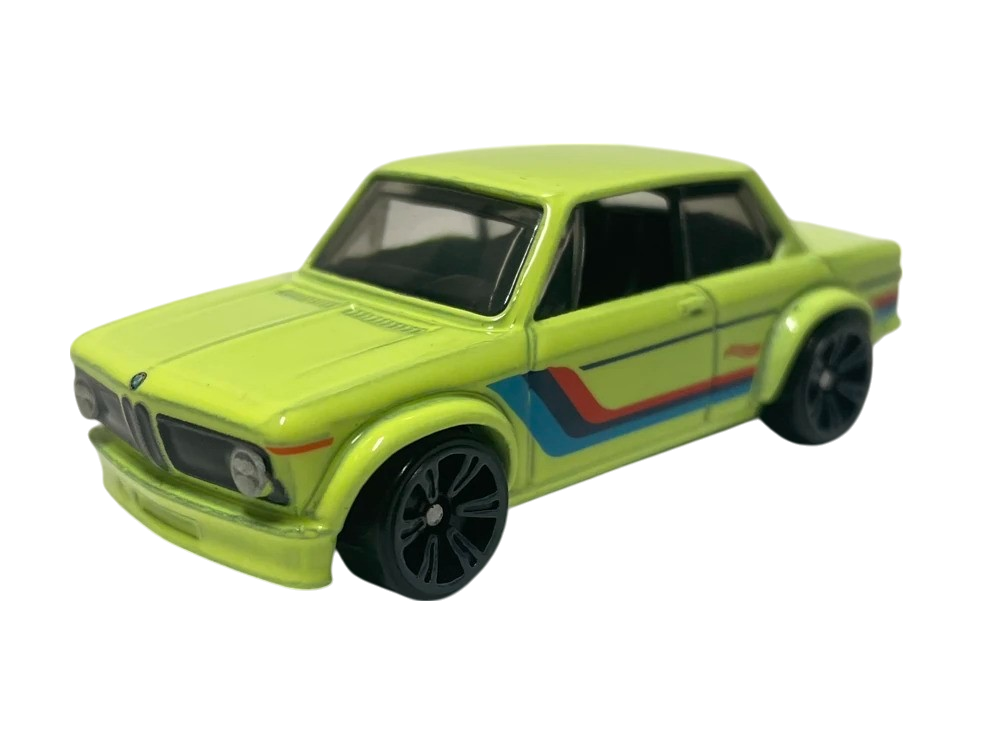 Hot Wheels 2025 - Theme / Neon Speeders 8/8 / Mix 2 - BMW 2002 - Neon Yellow - Neon Speeders 6-Spoke (NS6) Wheels - Walmart Exclusive