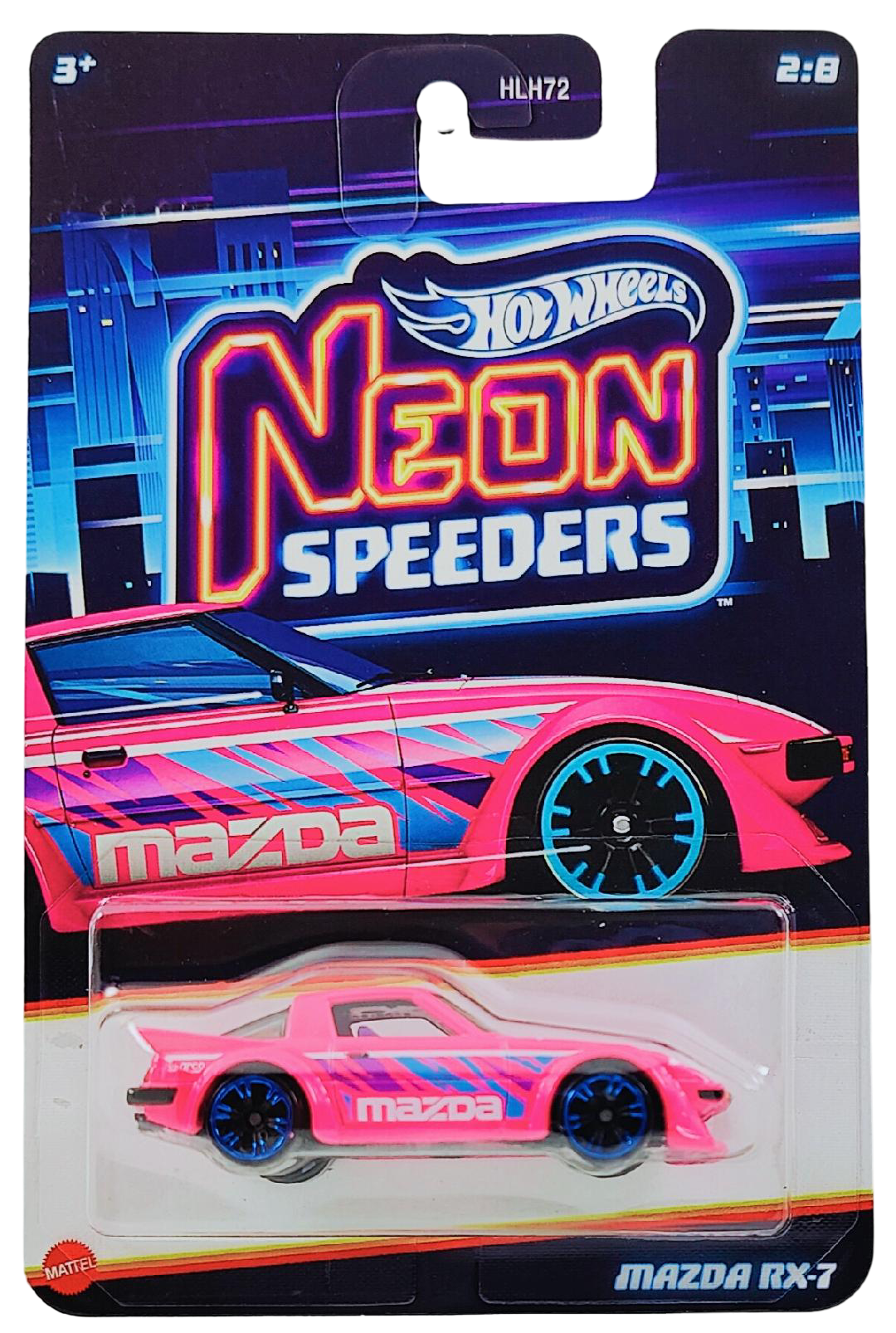 Hot Wheels 2025 - Theme / Neon Speeders 2/8 / Mix 2 - Mazda RX-7 - Neon Pink / MAZDA - HBNS6 Wheels - Walmart Exclusive