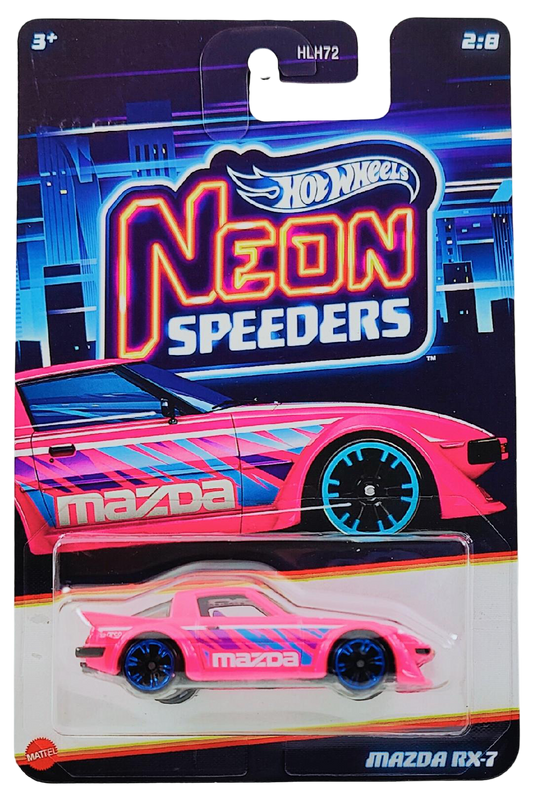 Hot Wheels 2025 - Theme / Neon Speeders 2/8 / Mix 2 - Mazda RX-7 - Neon Pink / MAZDA - HBNS6 Wheels - Walmart Exclusive