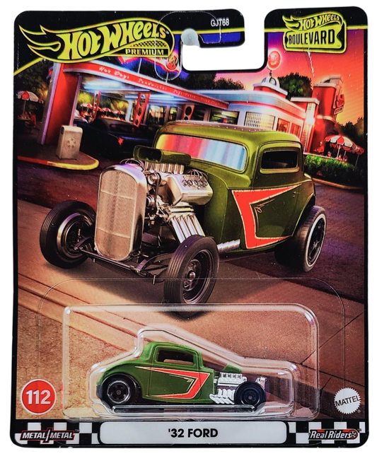 Hot Wheels 2024 - Premium / Mix 5 / Boulevard # 112 - '32 Ford - Matte Olive Green - Metal/Metal & Real Riders - Walmart Exclusive