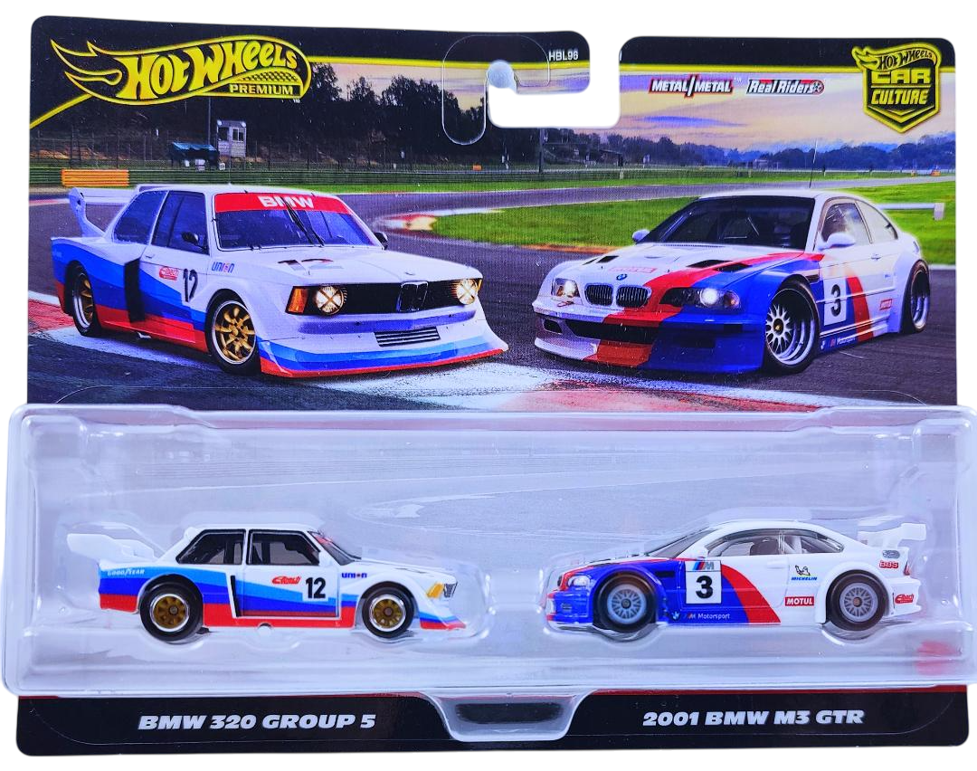 Hot Wheels 2025 - Premium / Car Culture / 2-Pack - Mix 2 - BMW 320 Group 5 & 2001 BMW M3 GTR (NEW Casting)- #12 & #3 - Metal/Metal & Real Riders