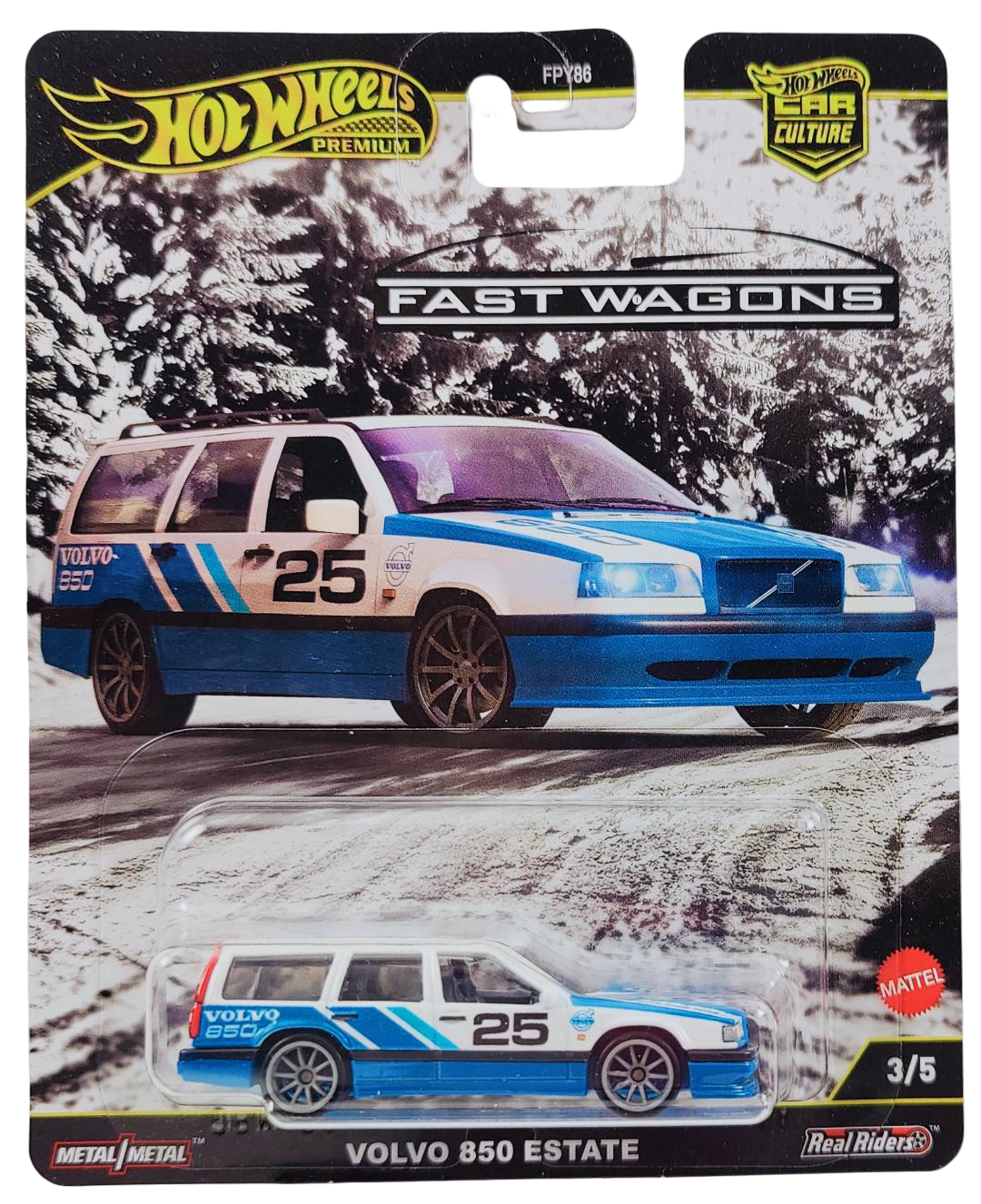 Hot Wheels 2025 - Premium / Car Culture / Fast Wagons 3/5 - Volvo 850 Estate - White & Blue / #25  - Metal/Metal & Real Riders