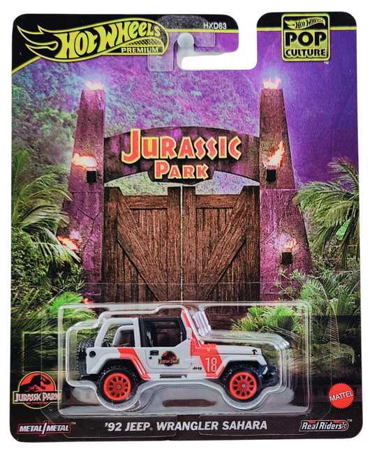 Hot Wheels 2025 - Premium / Pop Culture / Jurassic Park - '92 Jeep Wrangler Sahara - Gray - Metal/Metal & Real Riders