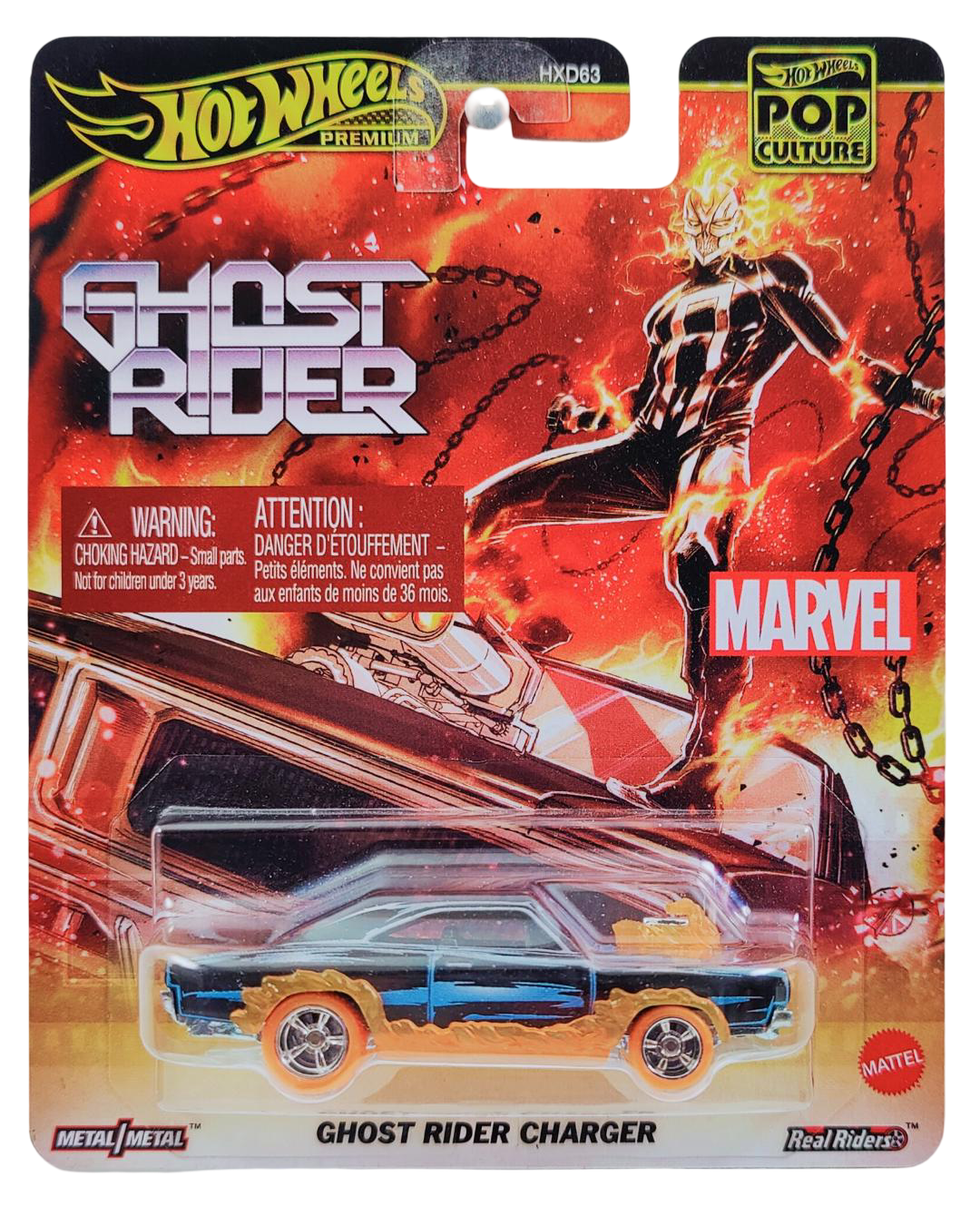 Hot Wheels 2025 - Premium / Pop Culture / Mix 2 / Marvel Ghost Rider - Ghost Rider Charger - Matte Black - Metal/Metal & Real Riders