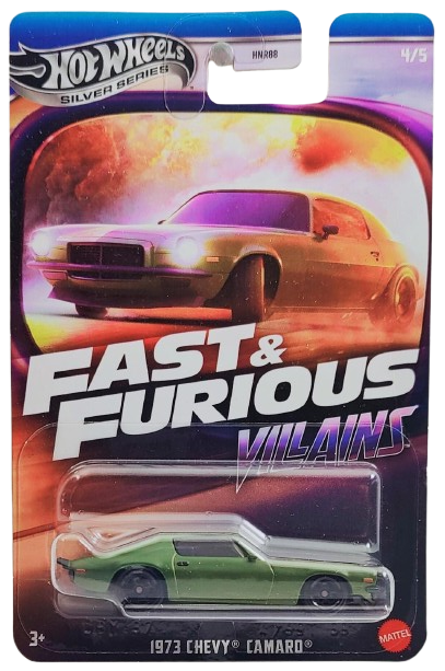 Hot Wheels 2025 - Silver Series / Theme / Fast & Furious: Villians 4/5 - 1973 Chevy Camaro - Olive Drab - S5 Wheels - Walmart Exclusive - NEW Casting!