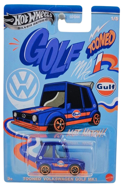 Hot Wheels 2025 - Silver Series / Tooned / Gulf Racing # 1/5 - Tooned Volkswagen Golf Mk1 - Dark Blue Metalflake - C5 Wheels - Walmart Exclusive