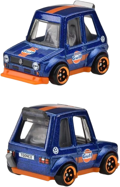 Hot Wheels 2025 - Silver Series / Tooned / Gulf Racing # 1/5 - Tooned Volkswagen Golf Mk1 - Dark Blue Metalflake - C5 Wheels - Walmart Exclusive