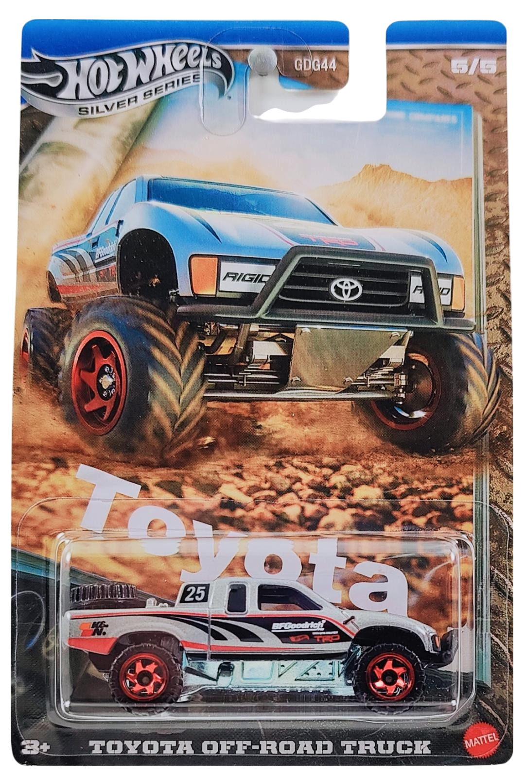 Hot Wheels 2025 - Silver Series / Theme Series / Toyota Series 5/5 - Toyota Off-Road Truck - Silver / #25 - Red Chrome Off-Road Swirl 6 Spoke (ORSW6) Wheels - Metal Base - Walmart Exclusive