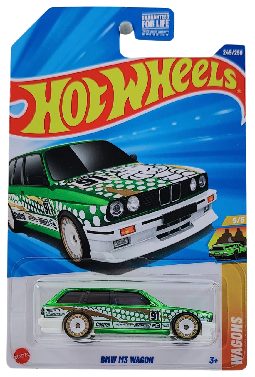 Hot Wheels 2025 - Collector # 245/250 - HW Wagons 5/5 - SUPER Treasure Hunts - BMW M3 Wagon - Spectraflame Green / TH on lower Front Fender - Real Riders - USA Card
