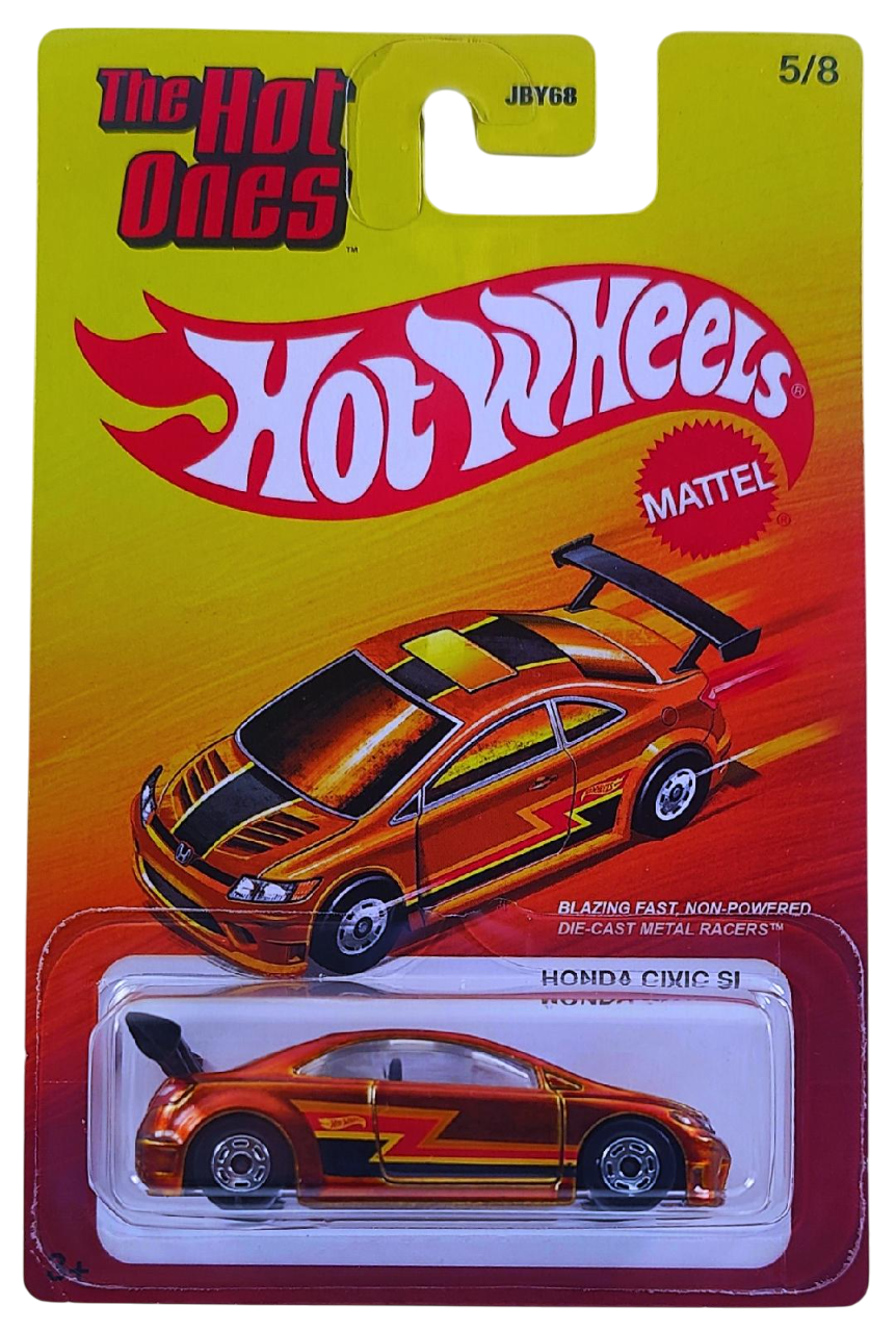 Hot Wheels 2025 - Theme - Mix 1 - The Hot Ones 5/8 - Honda Civic Si - Spectraflame Orange - Hot Ones Wheels - Target Exclusive - Retro Blister Card