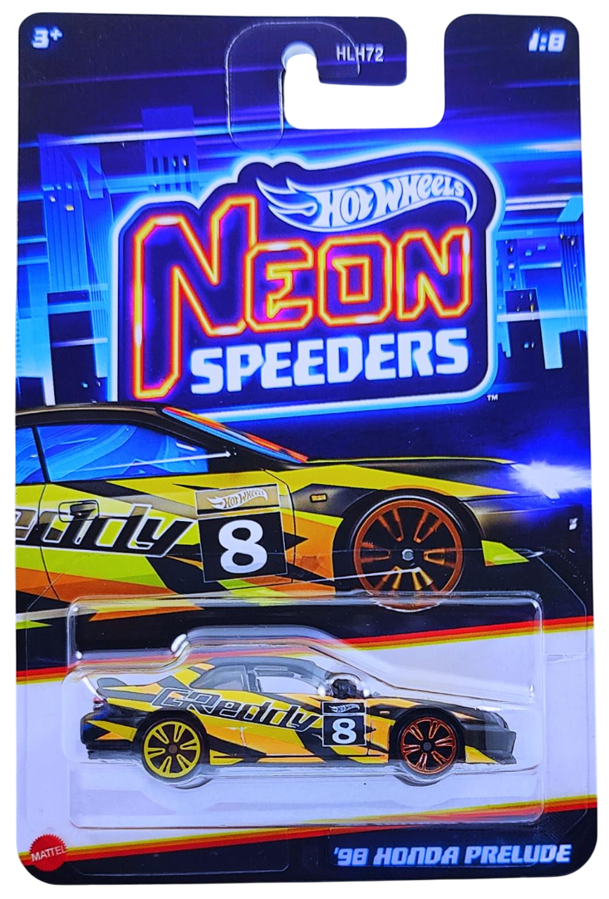 Hot Wheels 2025 - Theme / Neon Speeders 1/8 / Mix 2 - '98 Honda Prelude - Matte Black / GReddy Graphics - Neon Speeders 6-Spoke (NS6) Wheels - Walmart Exclusive