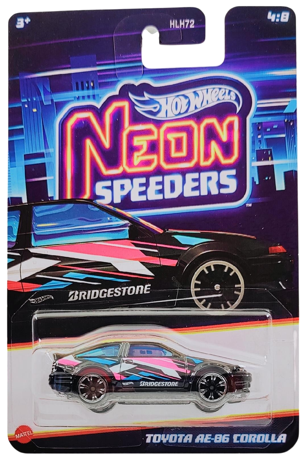 Hot Wheels 2025 - Theme / Neon Speeders 4/8 / Mix 2 - Toyota AE-86 Corolla - Glossy Black - Chrome Speeders 6-Spoke (NS6) Wheels - Walmart Exclusive