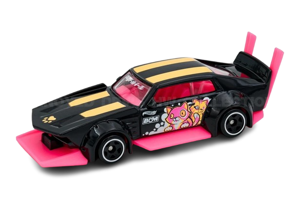 Hot Wheels 2025 - Theme / Neon Speeders 4/8 / Mix 1 - Mad Manga - Black & Neon Pink & Orange / Kitten Graphics / B&M - S5 Wheels - Walmart Exclusive