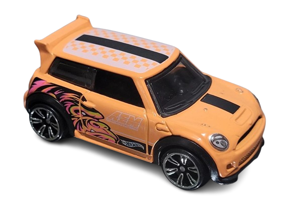 Hot Wheels 2025 - Theme / Neon Speeders 5/8 / Mix 1 - Mini Cooper S Challenge - Neon Orange / Gorilla Graphic - NS6 Wheels - Walmart Exclusive