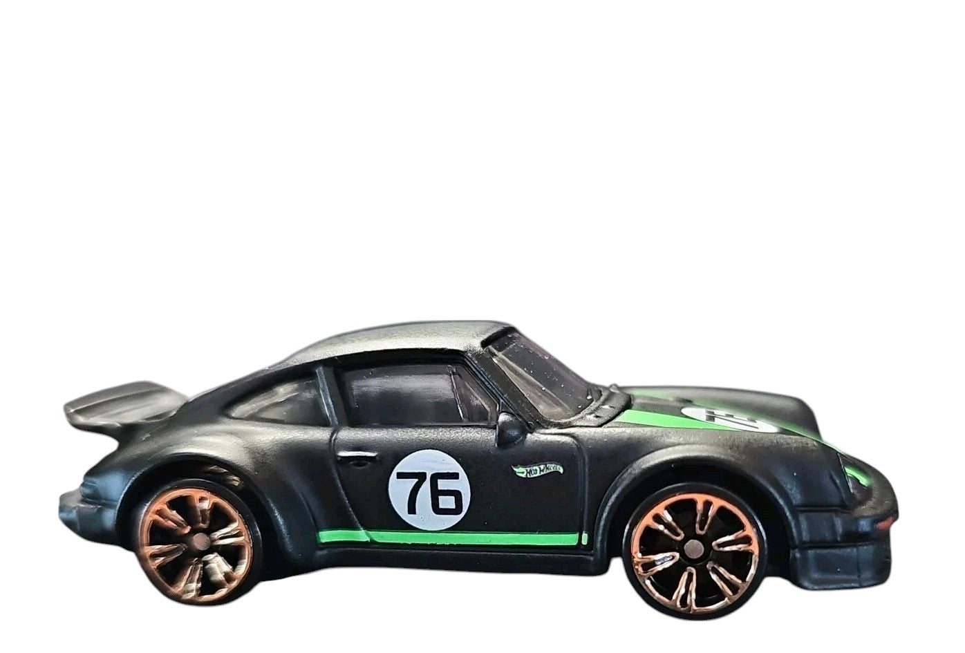 Hot Wheels 2025 - Theme / Neon Speeders 6/8 / Mix 2 - Porsche 934 Turbo RSR - Matte Black / #76 with Stripes - Copper Speeders 6-Spoke (NS6) Wheels - Walmart Exclusive