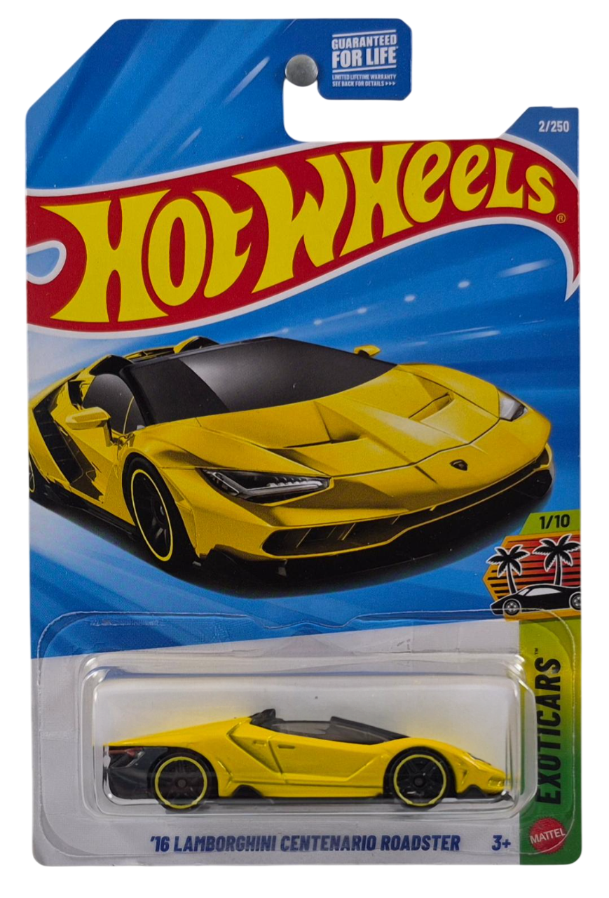 Hot Wheels 2026 - Collector # 002/250 - Exoticars 1/10 - '16 Lamborghini Centenario Roadster - Yellow (Giallo Orion) - PR5 Wheels - USA '2026' Card