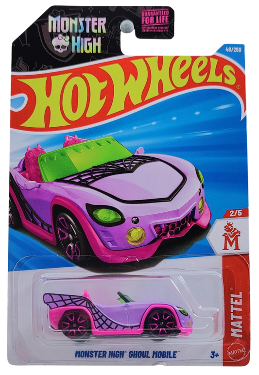 Hot Wheels 2026 - Collector # 048/250 - Mattel 3/5 - Monster High Ghoul Mobile - Metalflake Lavender - TRAP5 Wheels - USA Card
