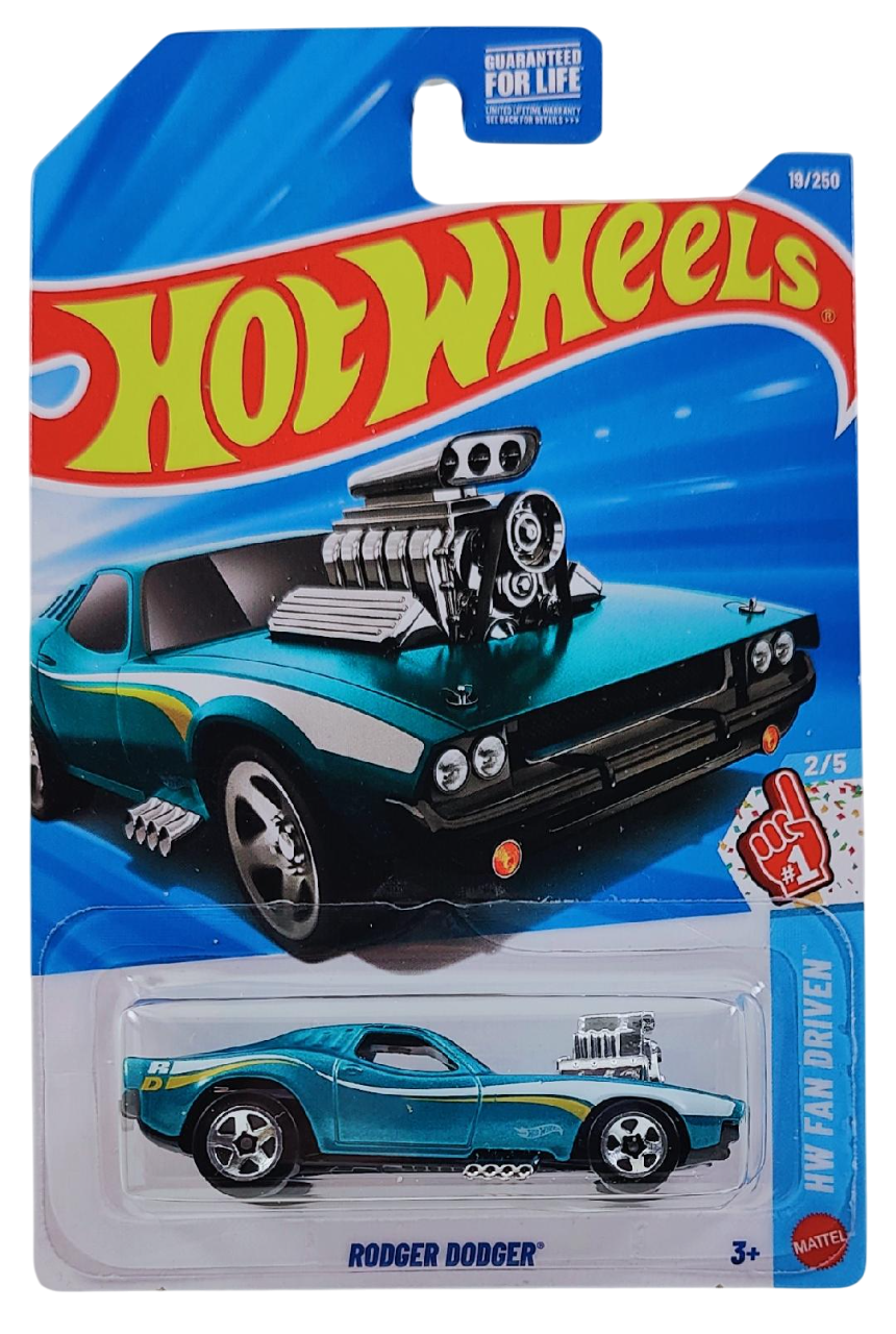 Hot Wheels 2026 - Collector # 019/250 - HW Fan Driven 2/5 - Rodger Dodger - Teal Metalflake - 5 Spokes - USA Card